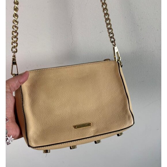 Rebecca Minkoff Avery Crossbody Bag Beige Leather Gold Chain Strap Small Purse - Picture 2 of 8